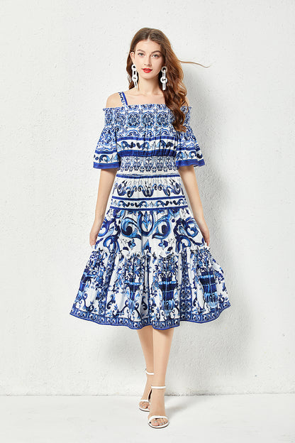 Women Summer Printed A Line Midi Dress