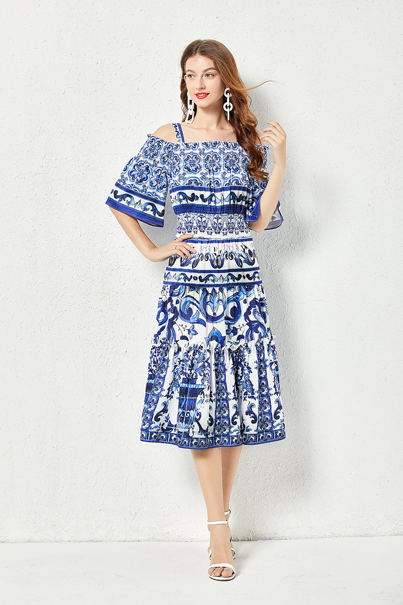 Women Summer Printed A Line Midi Dress