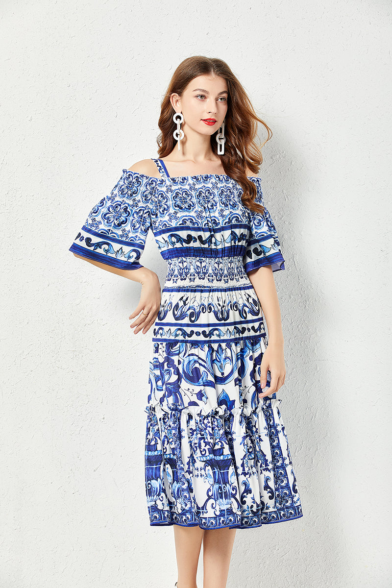 Women Summer Printed A Line Midi Dress