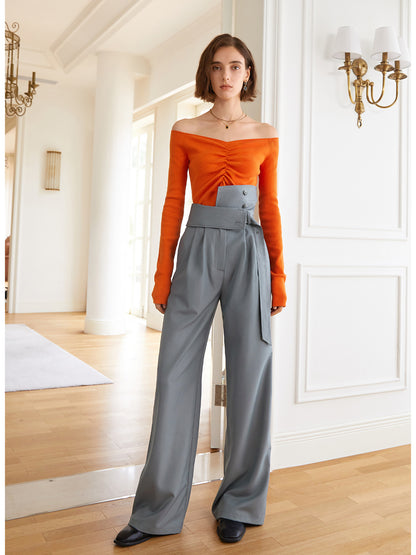 Design High Waist Wide Leg Pants Women Office Pants Spring Street