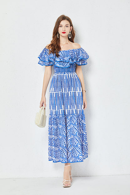 Sleeveless Embroidered Hollow Waist Ruffled Dress