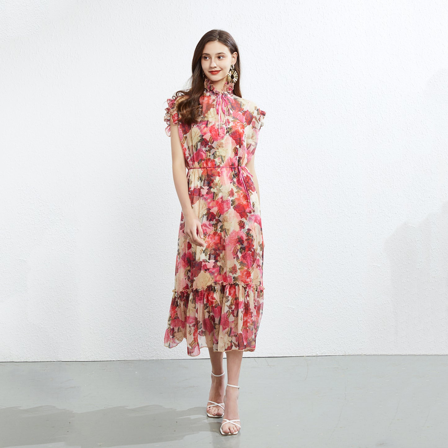 Summer Sleeveless Two Piece Elegant Silk Crepe Dress