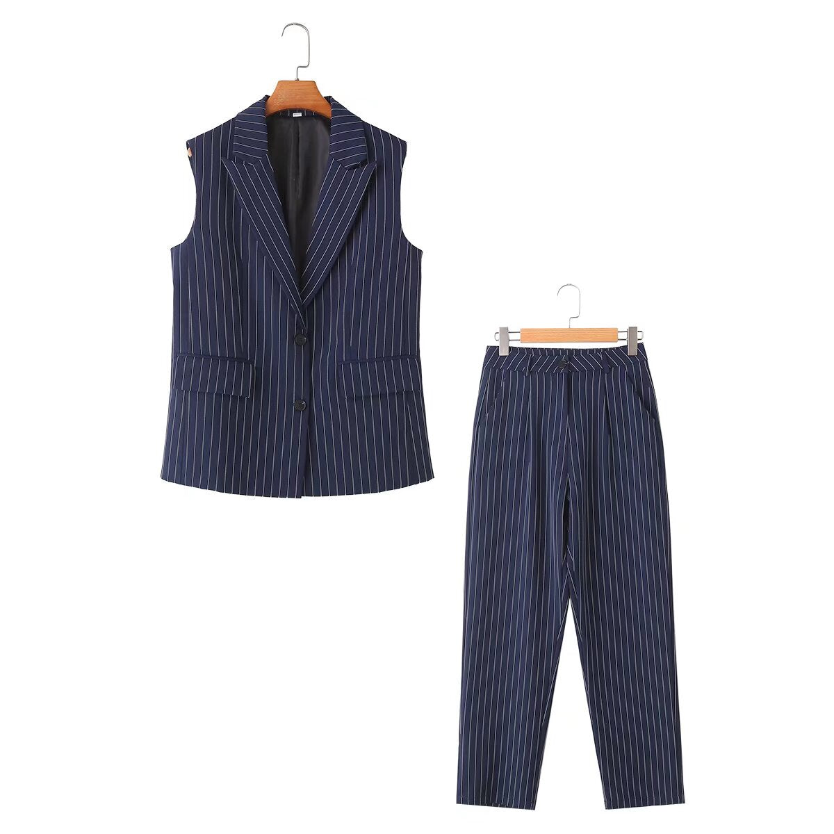 Summer Women Clothing V neck Sleeveless Vest Striped Suit Vest Casual Pants Suit