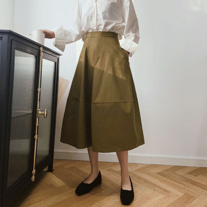 A line Mid Length French High Waist Skirt