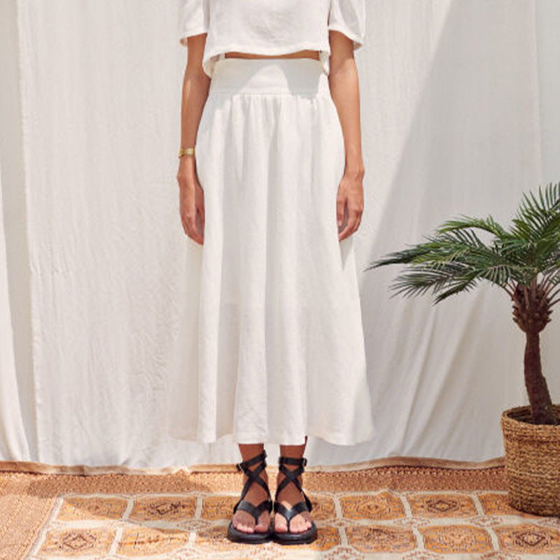 French High Waist Cotton Linen Skirt Large Skirt A Line Skirt