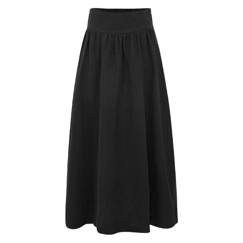 French High Waist Cotton Linen Skirt Large Skirt A Line Skirt