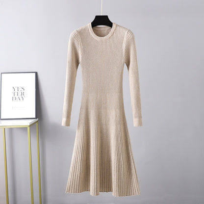 Mid Length Round Neck Inner Wear Sweater Dress