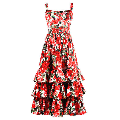 Slimming Sling Mid Length Boho Floral Midi Dress