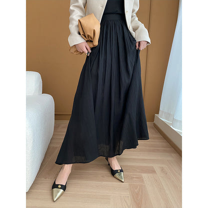 Chinese Art Pleated Texture Sense Vertical Smooth Sense A line Skirt Early Spring