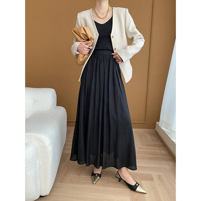 Chinese Art Pleated Texture Sense Vertical Smooth Sense A line Skirt Early Spring