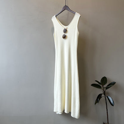 French Laziness Knitted Vest Dress Women Spring Simple Slimming Dress