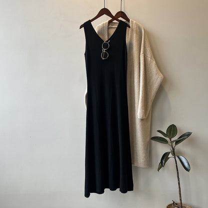 French Laziness Knitted Vest Dress Women Spring Simple Slimming Dress