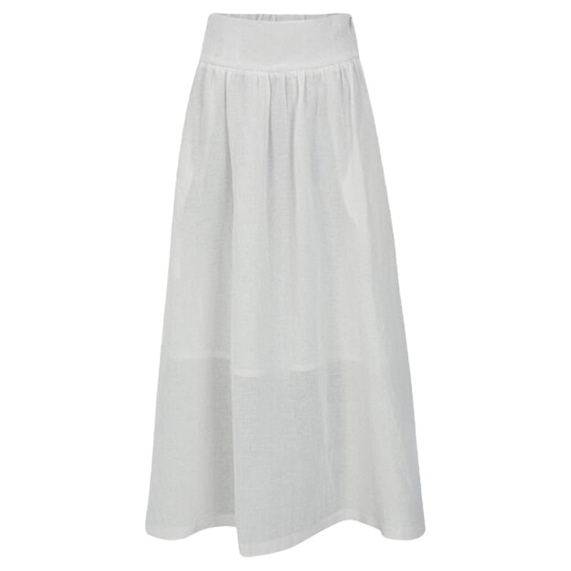 French High Waist Cotton Linen Skirt Large Skirt A Line Skirt