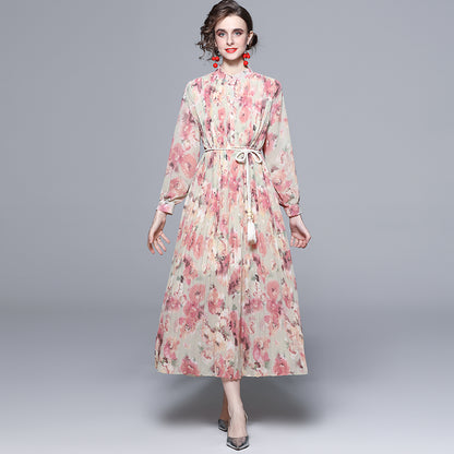 Large Swing Chiffon Floral Print Midi Dress