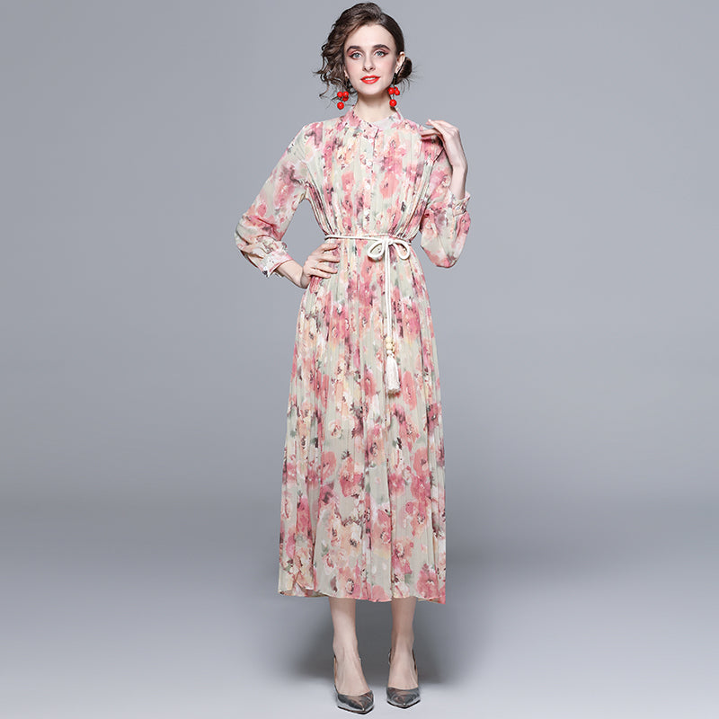 Large Swing Chiffon Floral Print Midi Dress