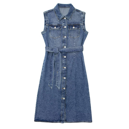 Casual Slimming Sleeveless Denim Dress