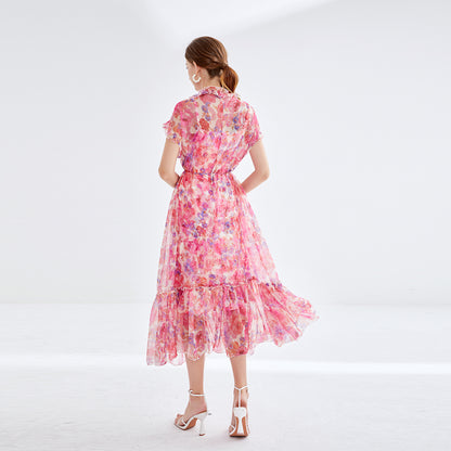 Lace Ruffled Floral Midi Dress
