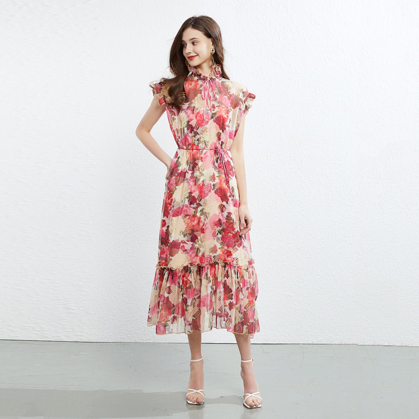 Summer Sleeveless Two Piece Elegant Silk Crepe Dress