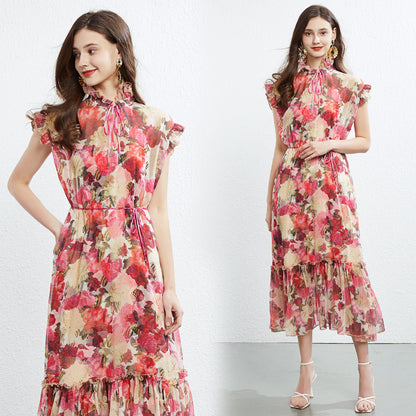 Summer Sleeveless Two Piece Elegant Silk Crepe Dress