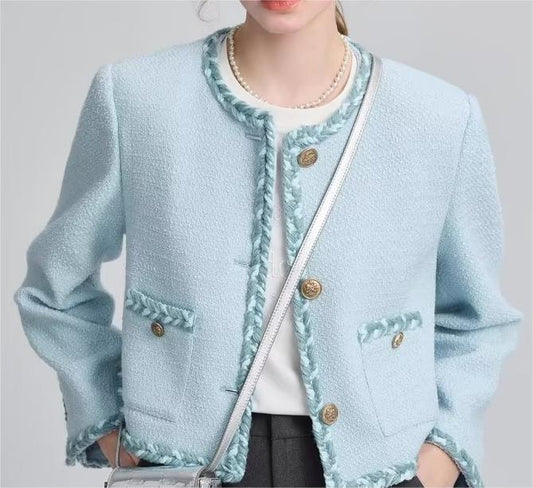 Tweed Coat for Women Spring Elegant Three Dimensional Ribbon Chanel Jacket Top