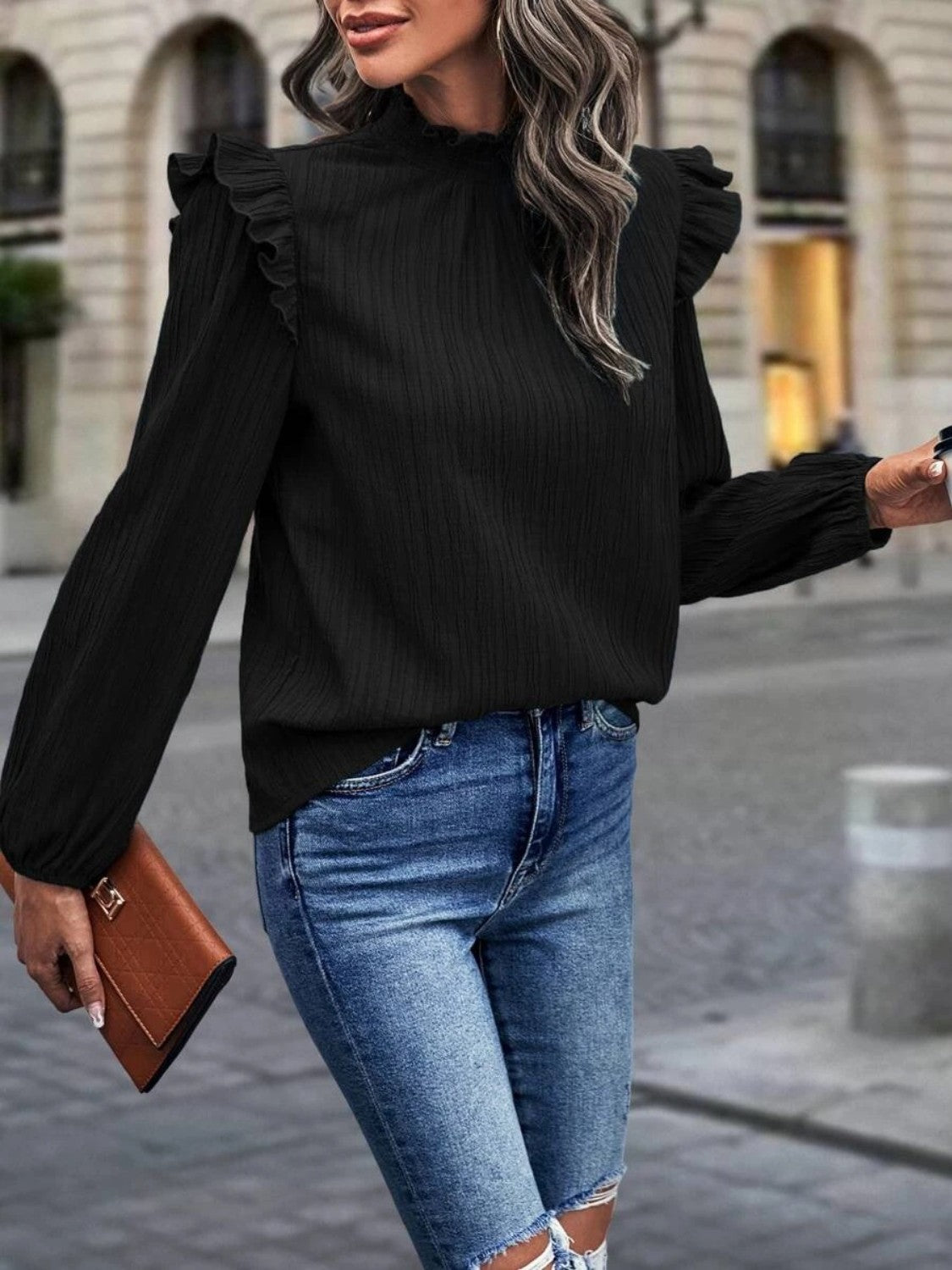 long sleeve mock neck top black