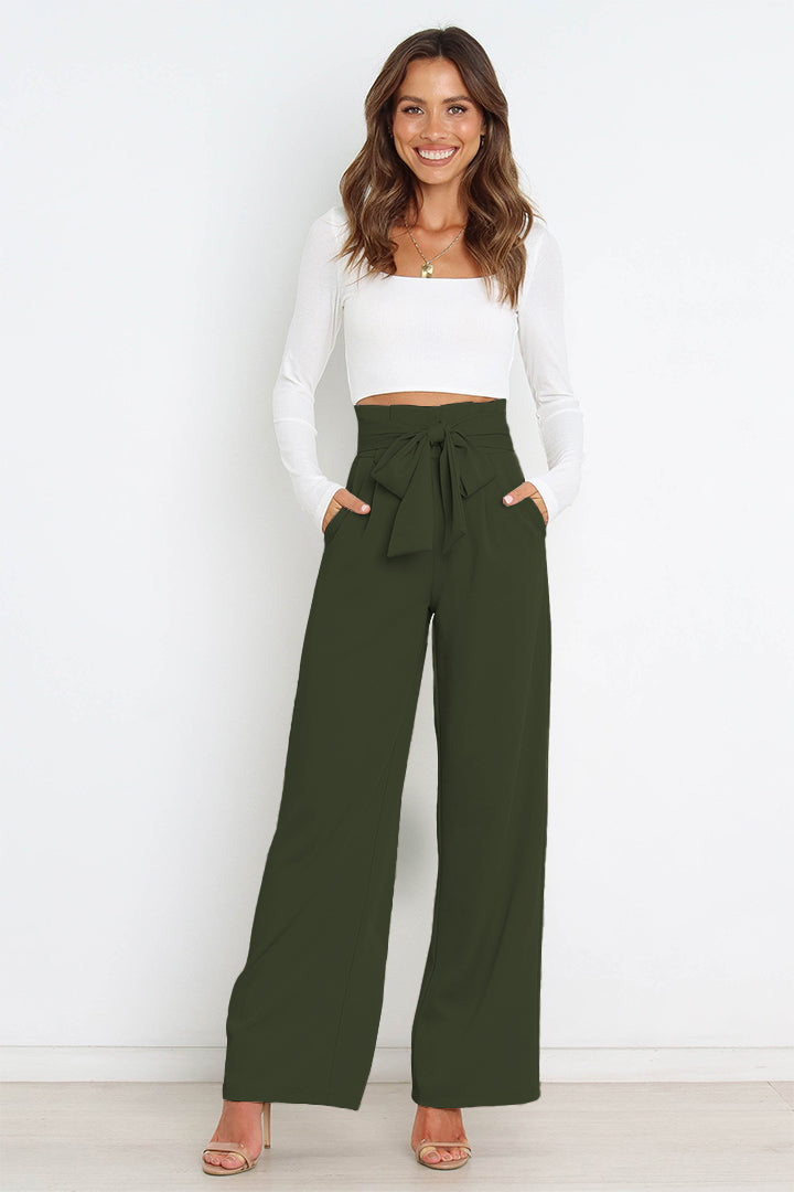 Tie Front Paperbag Wide Leg Pants