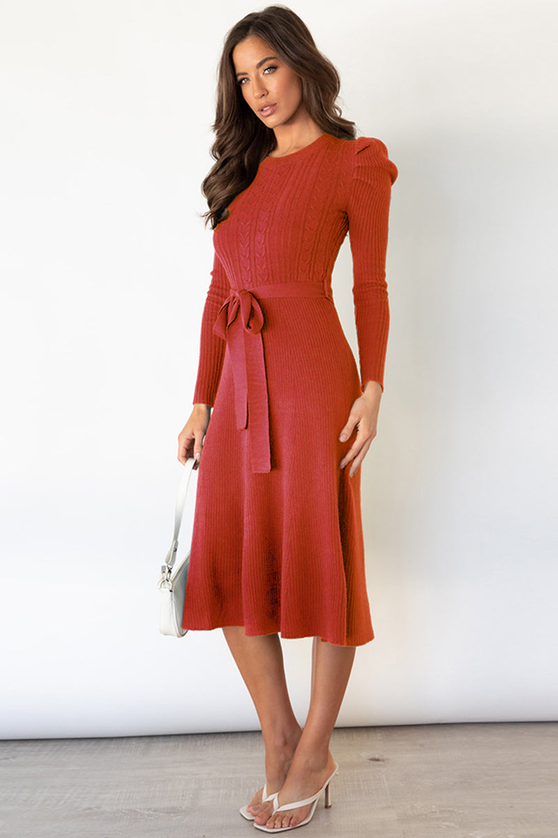 red orange sweater dress