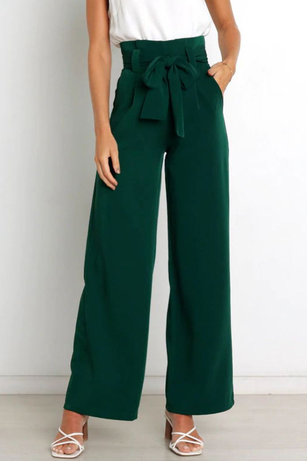 green wide leg pants