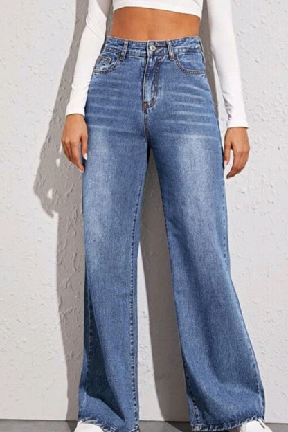 wide leg blue jeans