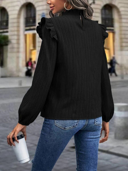 black long sleeve mock neck blouse