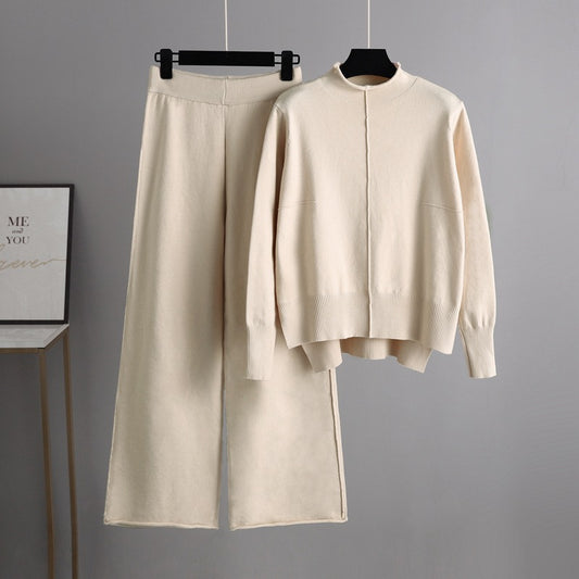 Knitted Two Piece Sweater Loose Casual Wide Leg Pants Set