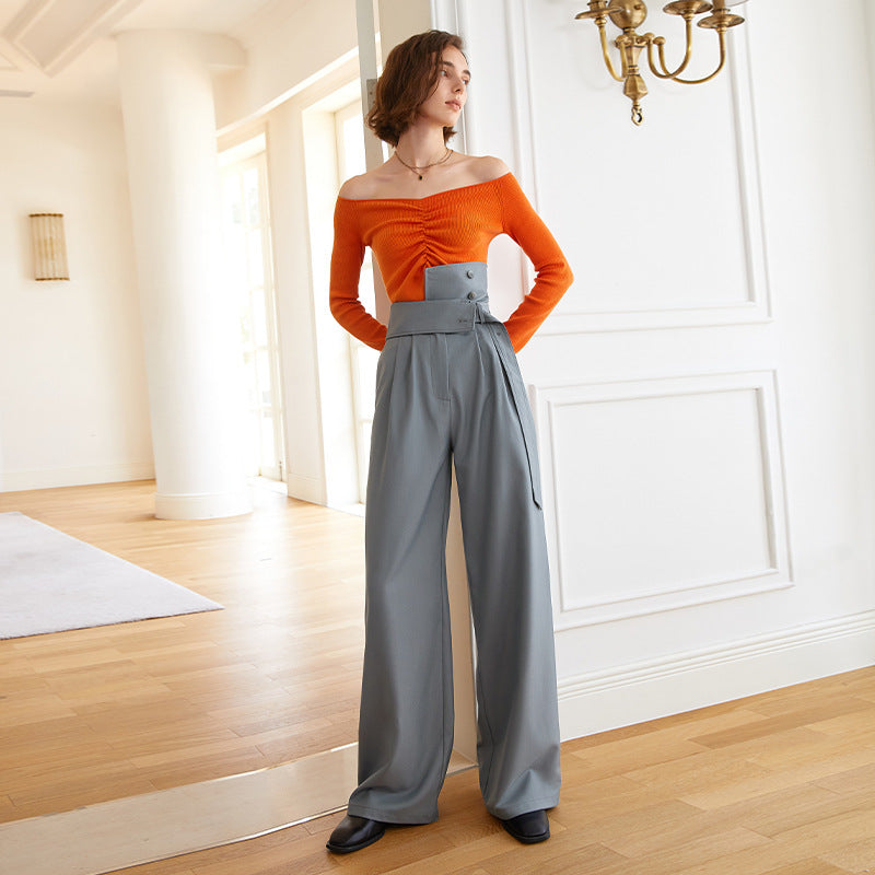 Design High Waist Wide Leg Pants Women Office Pants Spring Street