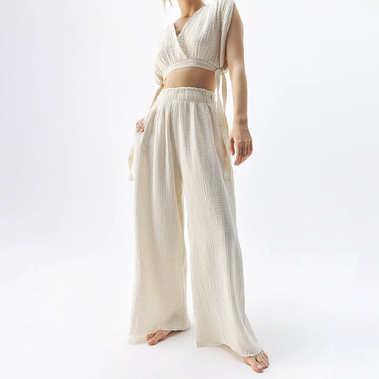 Casual High Waist Slimming Cotton Wide Leg Pants