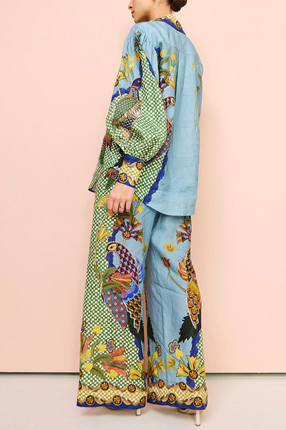 Autumn Personalized Printed Puff Sleeve Two Piece Suit