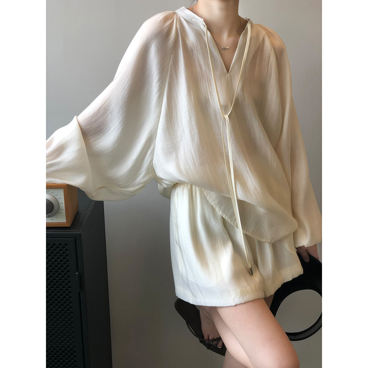 Women Summer Long Sleeve Shirt Wide Leg Shorts