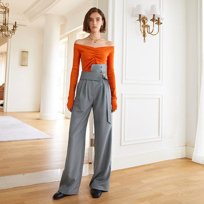 Design High Waist Wide Leg Pants Women Office Pants Spring Street