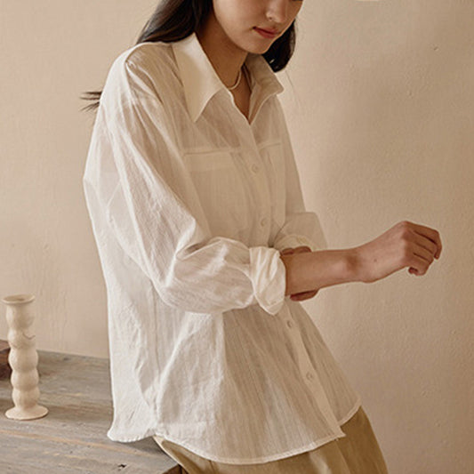 White Shirt Summer Collared Cardigan Coat Shirt Top