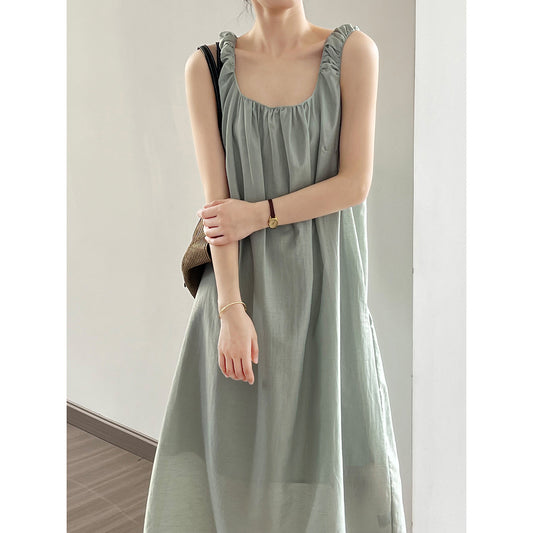 Sleeveless Lace Up U Neck Backless Mid Length Vest Dress