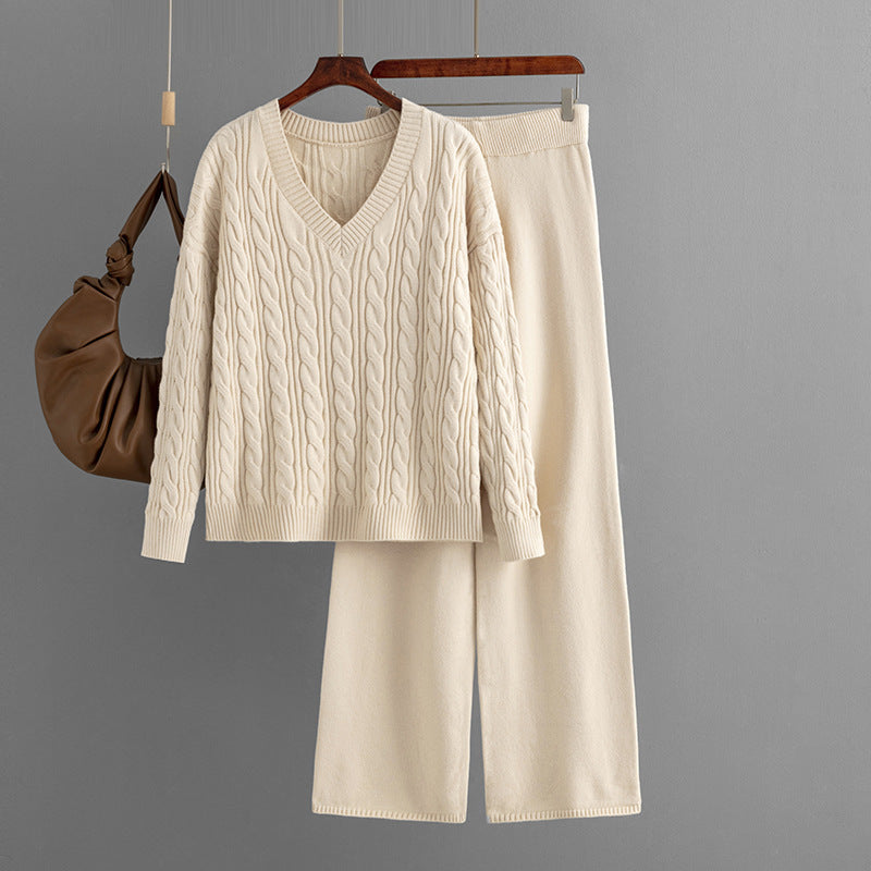 Wide Leg Pants Sweater Two Piece Suit