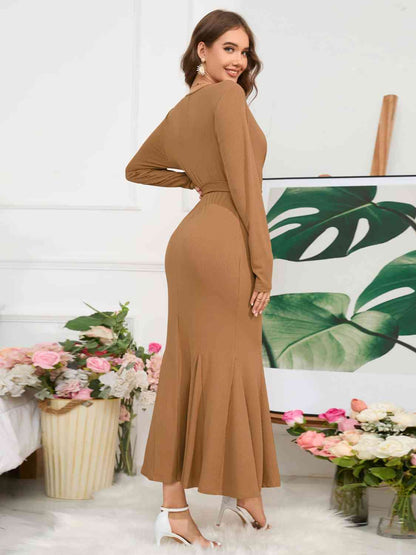 Elegant Surplice Neck Tie Waist Dress