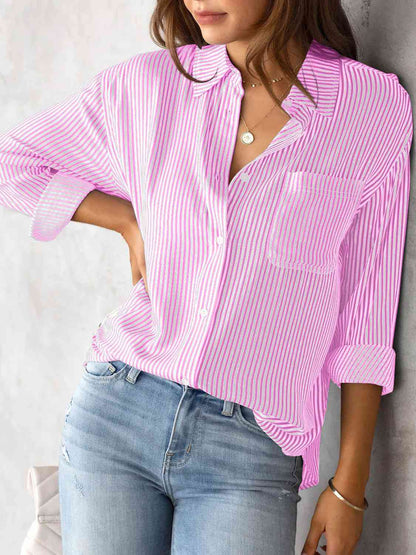 Pink Striped Collared Neck Shirt
