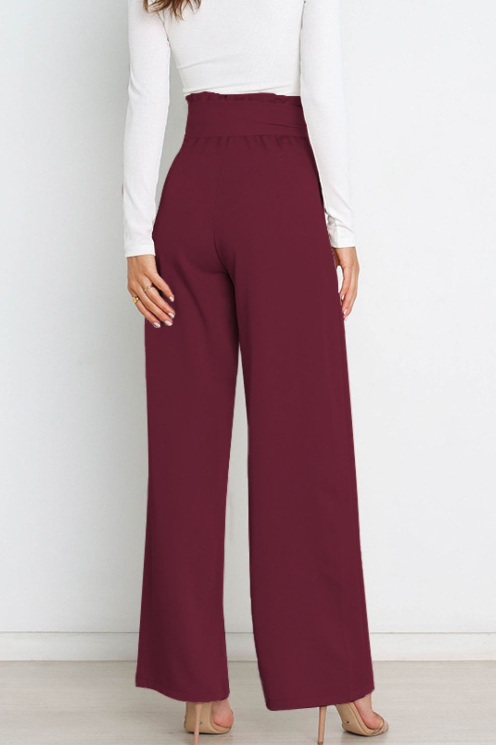 maroon wide leg pants